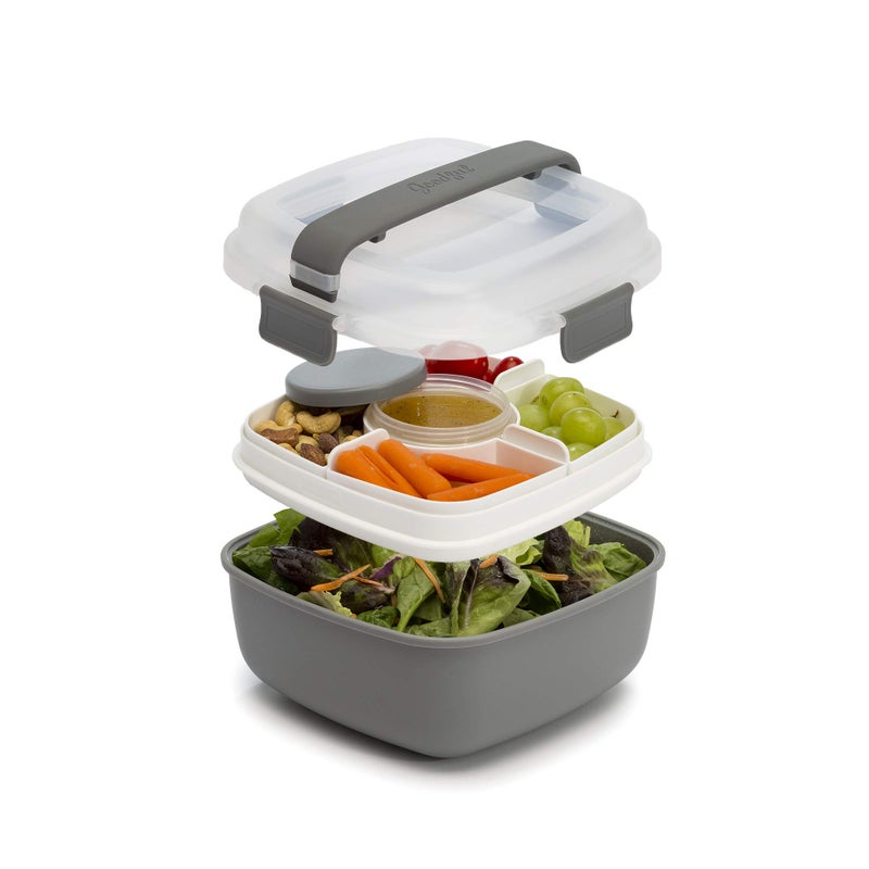 Goodful Stackable Lunch Box Container, Bento Style Food Storage with Removeable Compartments for Sandwich, Snacks, Toppings & Dressing, Leak-Proof and Made without BPA, 56-Ounce, Gray - Image 1